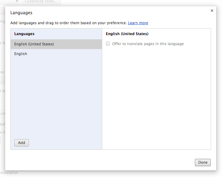 Chrome language preferences