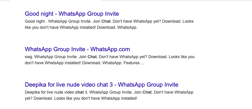 Google and other search engines have found index links to private WhatsApp groups