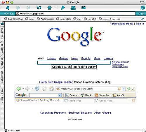 Mozilla Firefox on Google Homepage