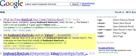 Google Search Keyboard Shortcuts: FireFox Addon