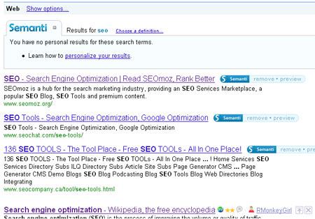 Semanti search results