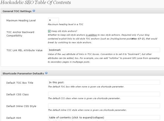 SEO table of contents