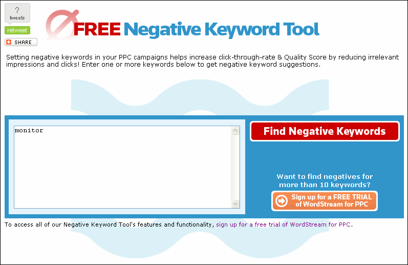 wordstream offers free negative keyword
