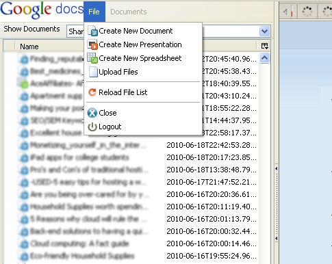 Google Document List View