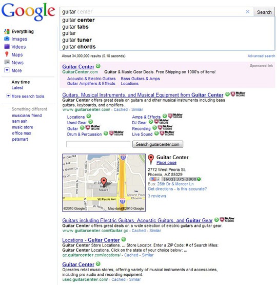 Google Instant Results for Guitar