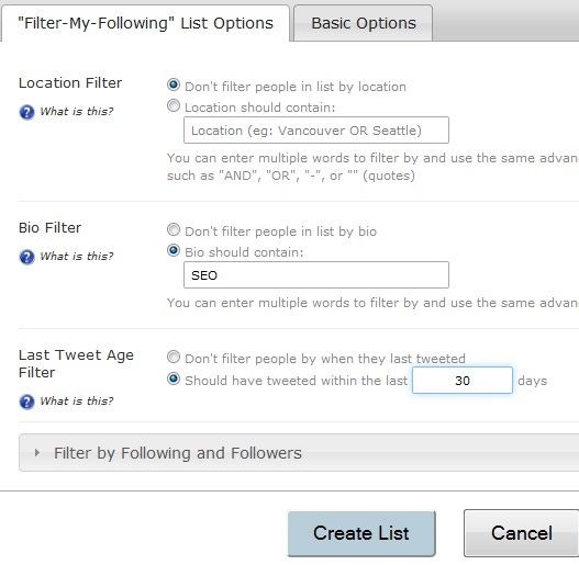 Organize your following