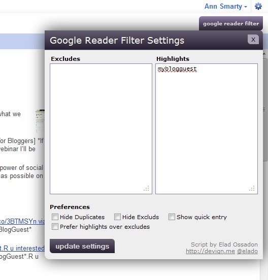 Highlight keywords in Google Reader