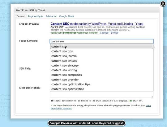 Snippet Preview with Focus Keyword Suggest