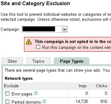 Google AdWords Feature: AdSense for Domains Opt Out