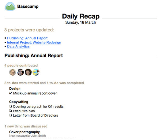 Basecamp dailiy email recap