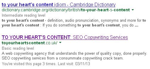 Readability displayed in SERPs