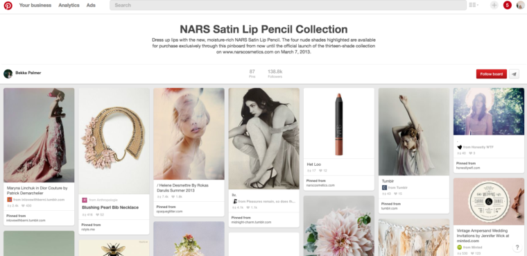 Nars partnerships with Bekka Palmer for Pinterest launch