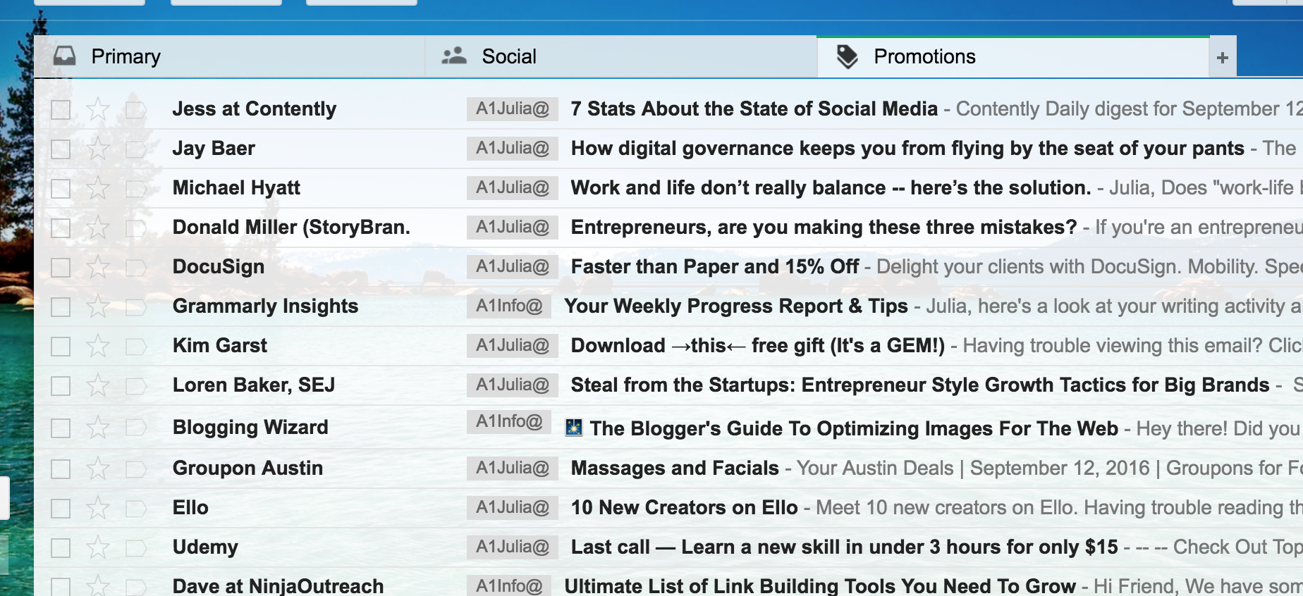 email inbox headlines
