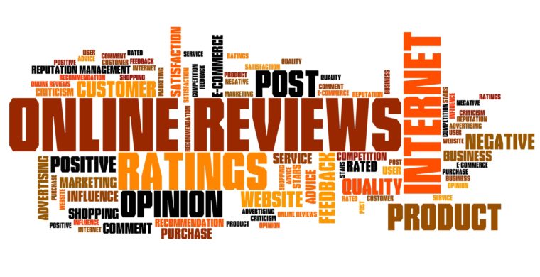 Online reviews - internet concepts word cloud illustration. Word collage.