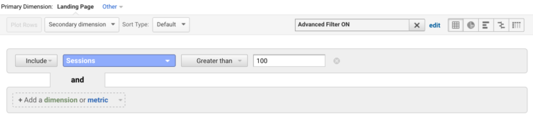 use google analytics advanced filter sessions to find bounce rate