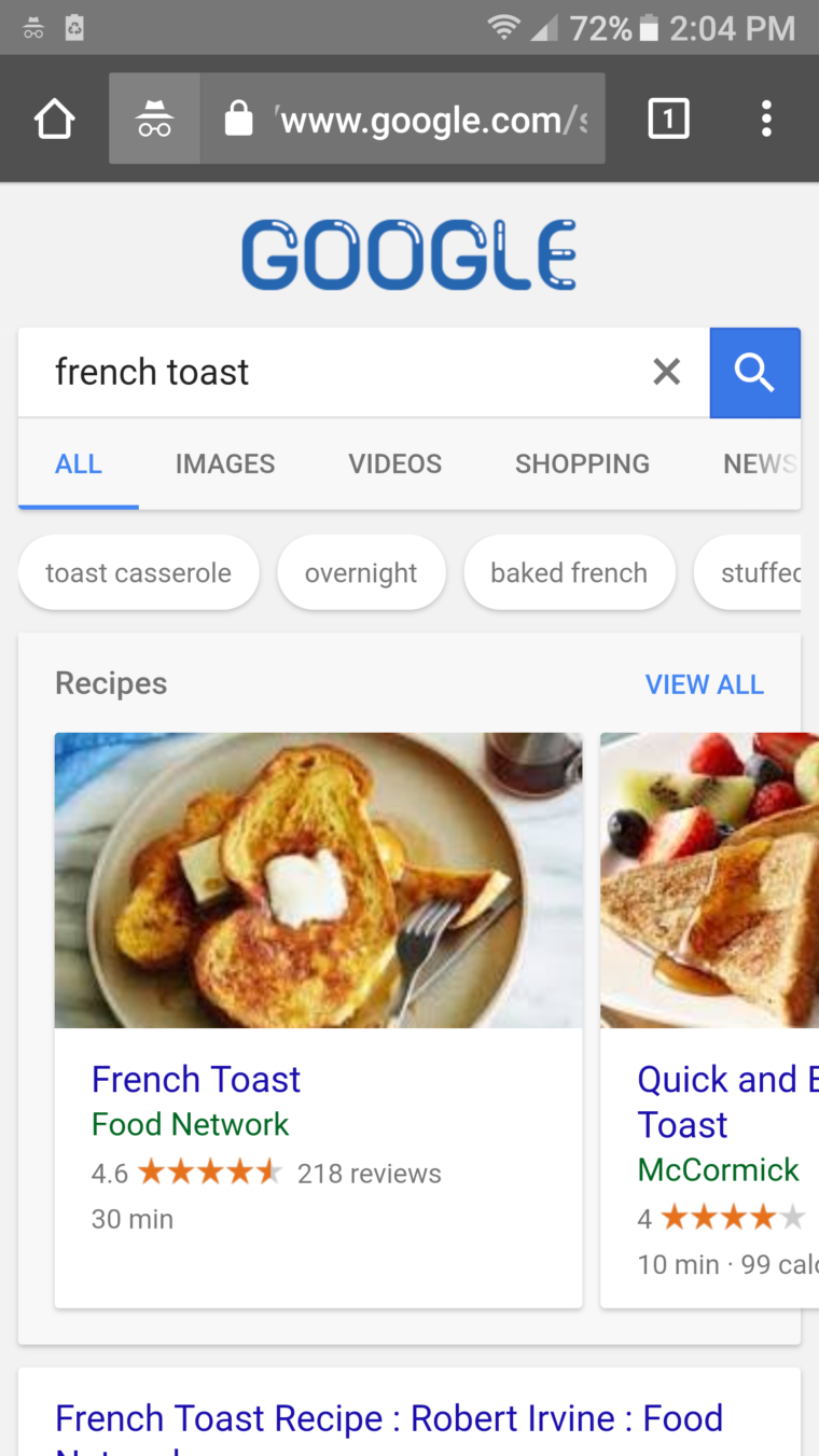 google recipe search