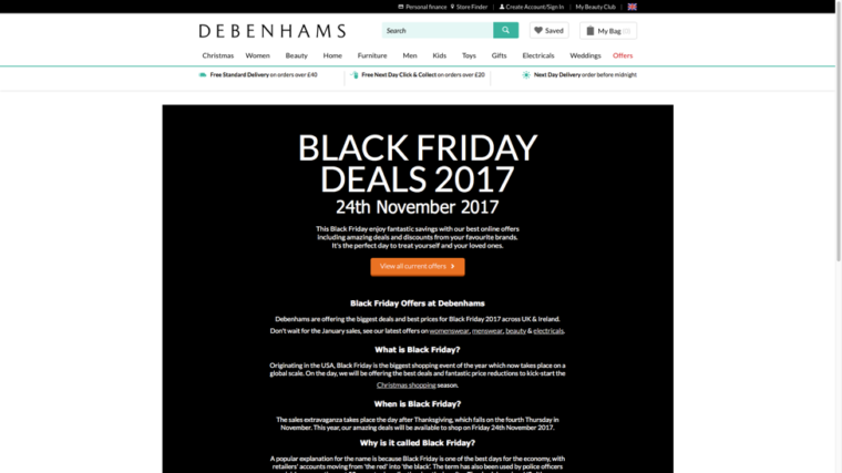 Black Friday landing page example