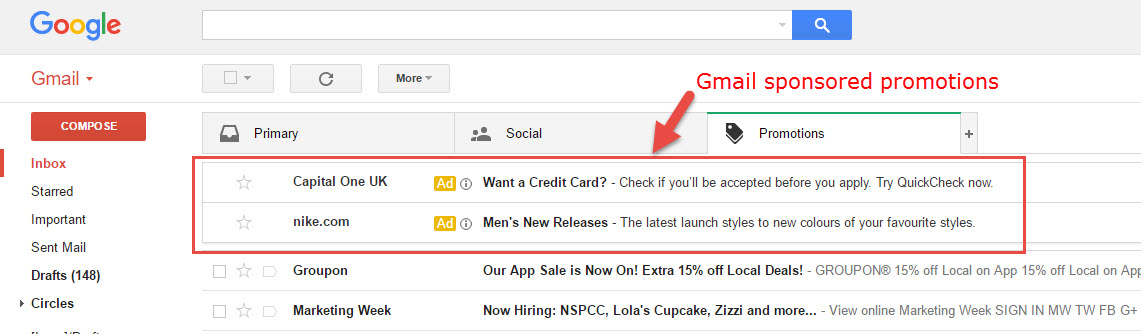 gmail sponsored promotions