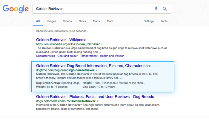 google results for Golden Retriever