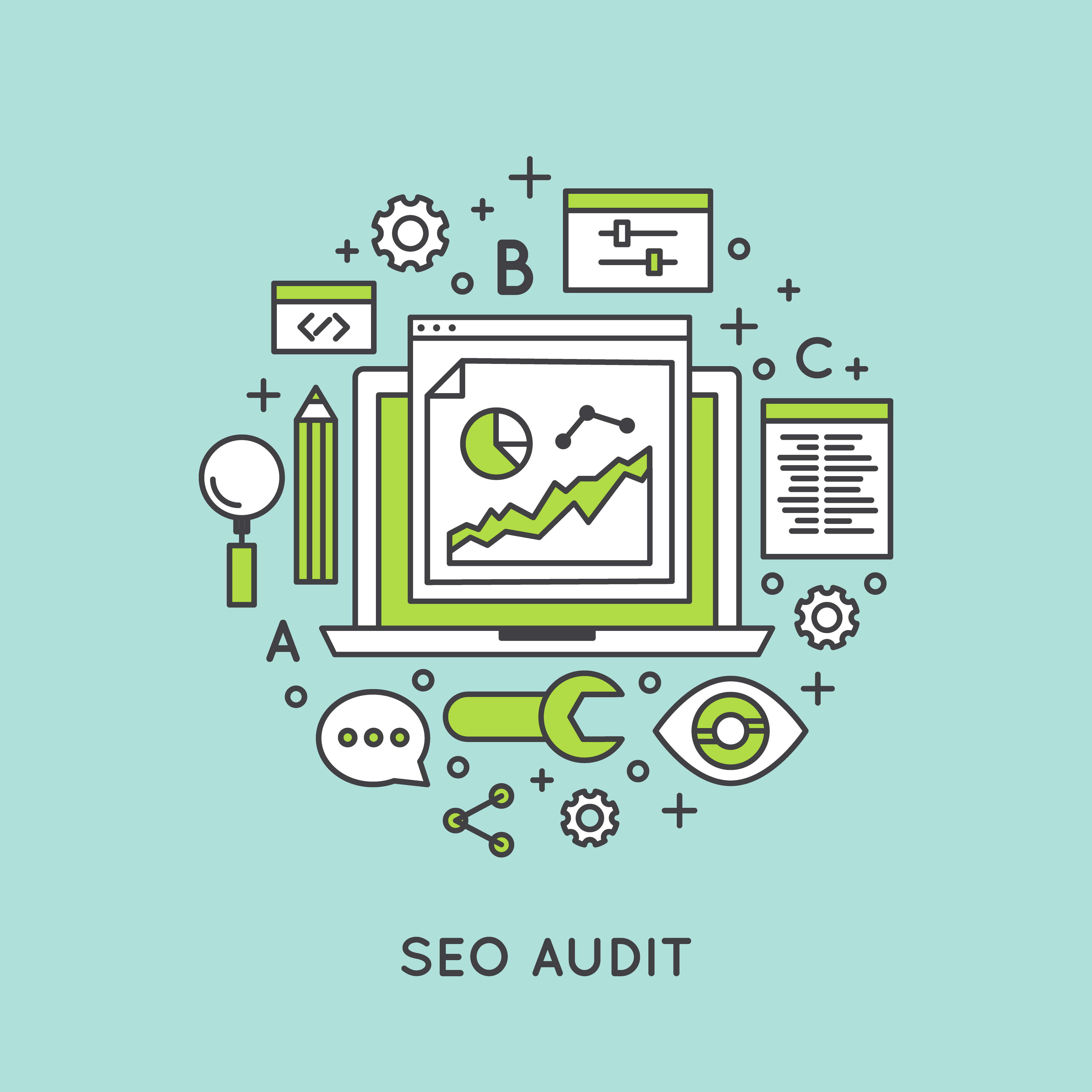 Vector Icon Style Illustration of Seo Audit and Website Conversion Rate Improvement Process