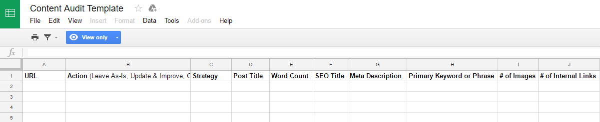 Content audit spreadsheet example