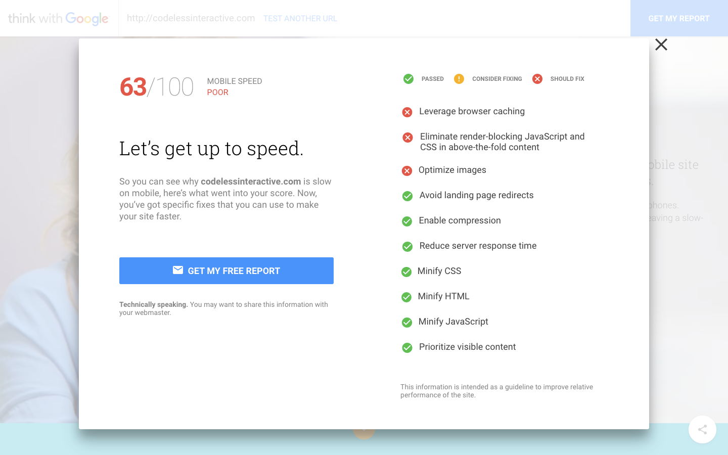 Detailed mobile speed assessment from Google's Test My Site tool