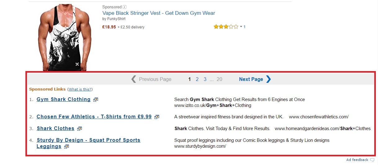 Gym Shark Google search ads
