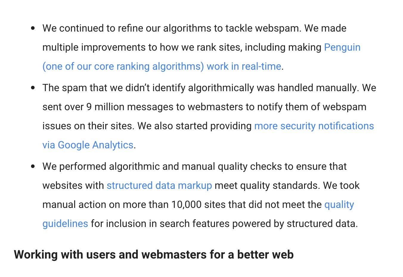 Example of using internal links in Google's Webmaster blog