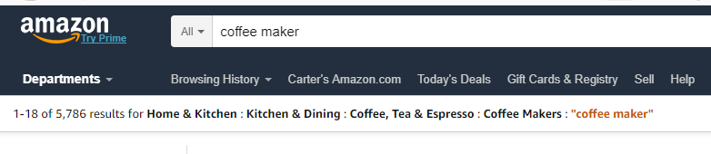 Amazon search screenshot