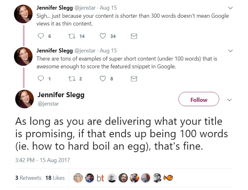 Jennifer Slegg on "thin content"