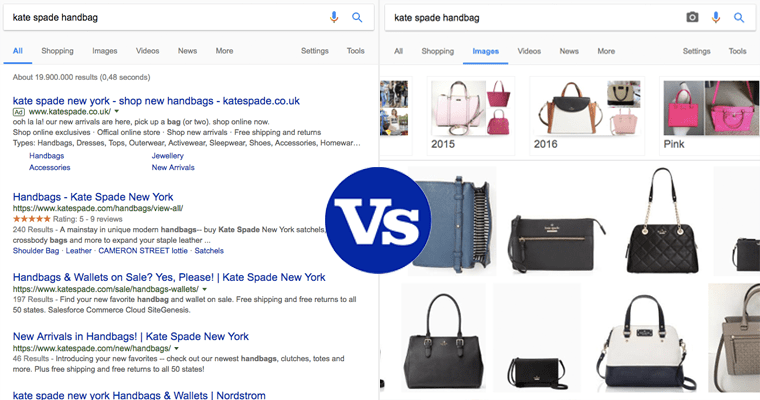 Google web vs image search results