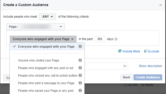 facebook - customer audience - page engagement