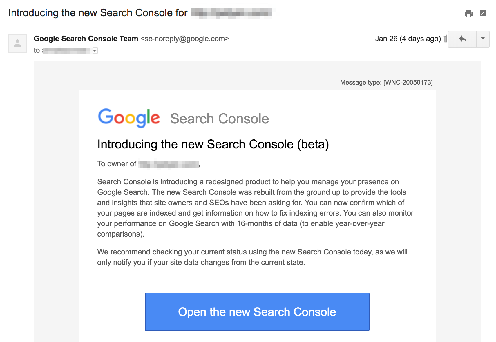 新谷歌搜索控制台的电子邮件