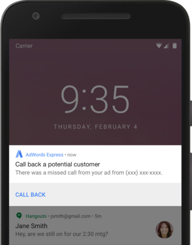 Google AdWords Express Now Has Push Notifications for Missed Calls