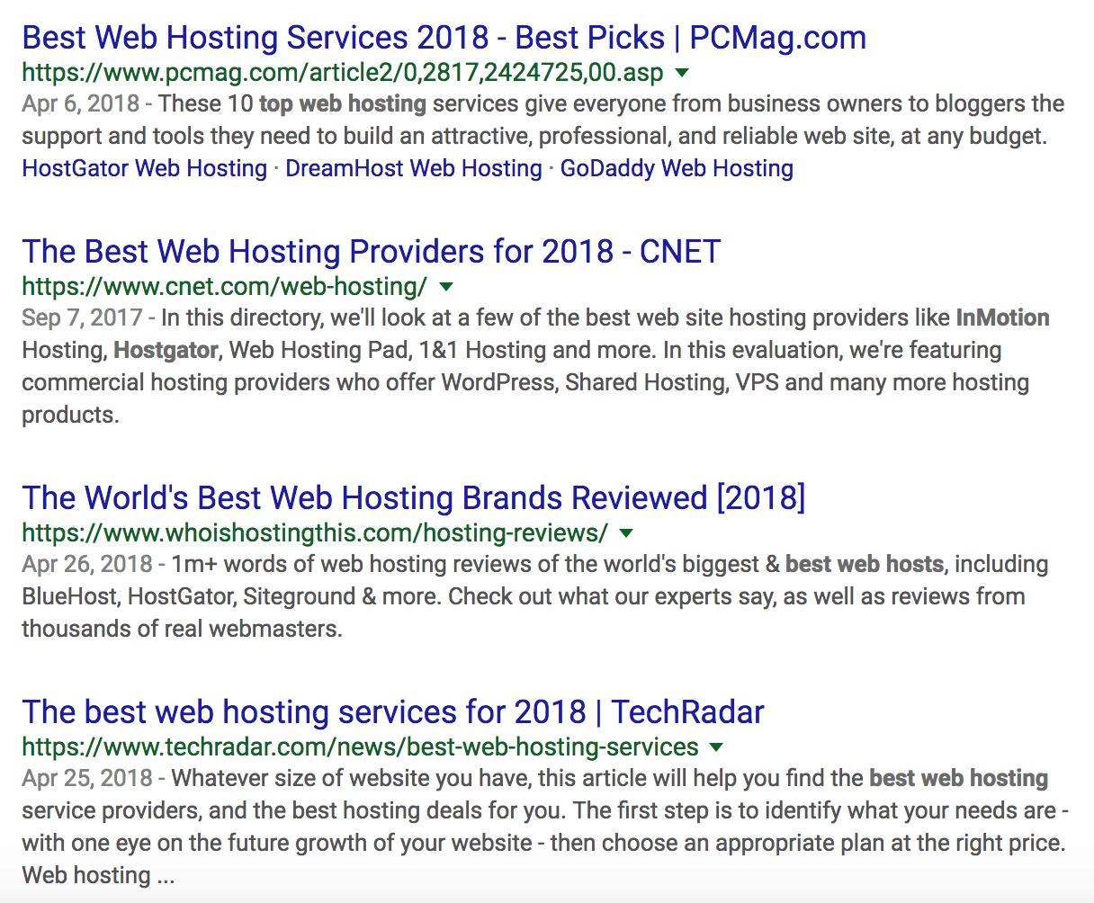 google search for best web hosting reviews