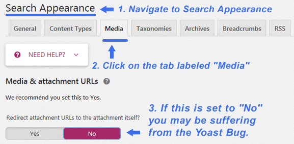 How to check the Yoast SEO Plugin "Search Appearance" tab to verify if your site may have been affected by the Yoast SEO Plugin Bug.