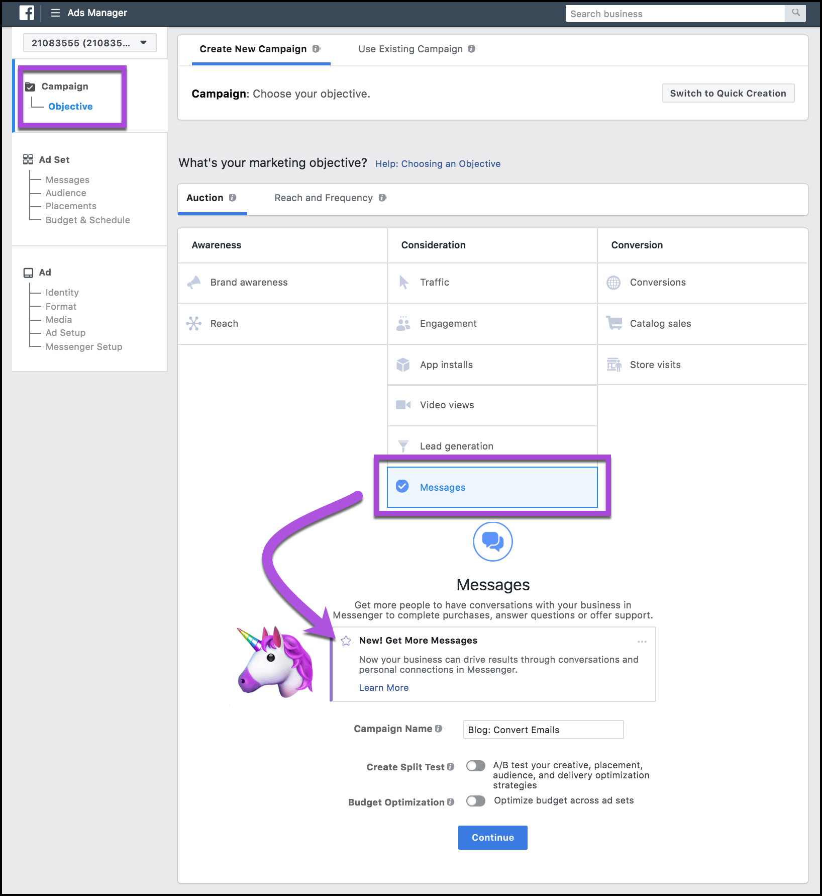 create-facebook-messenger-campaign-unicorn