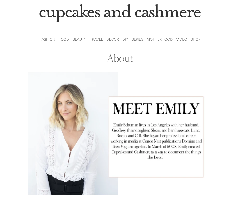 Cupcakes and Cashmere About Us page