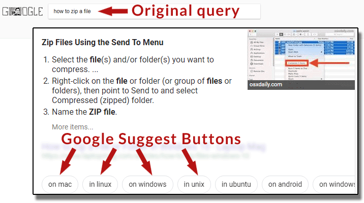 Google Suggest style navigation in Featured Snippets