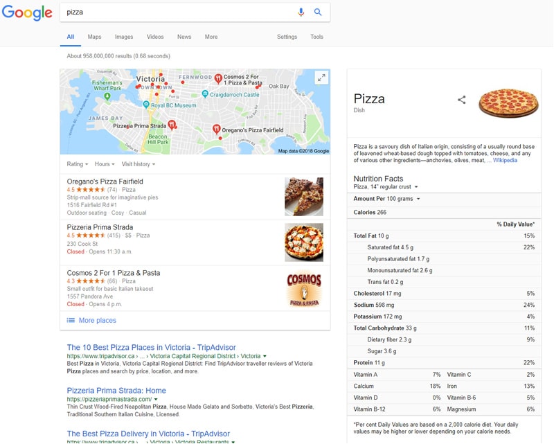 地理位置搜索来自维多利亚州的比萨饼。