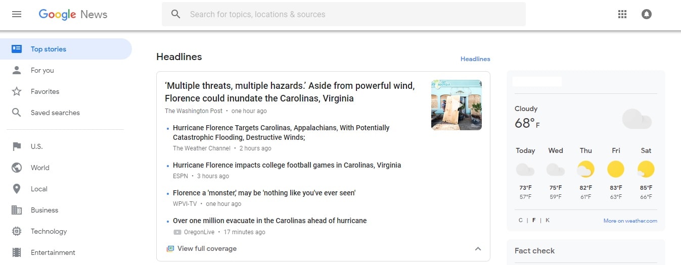 Google News pulls major news stories from around the internet in one place.