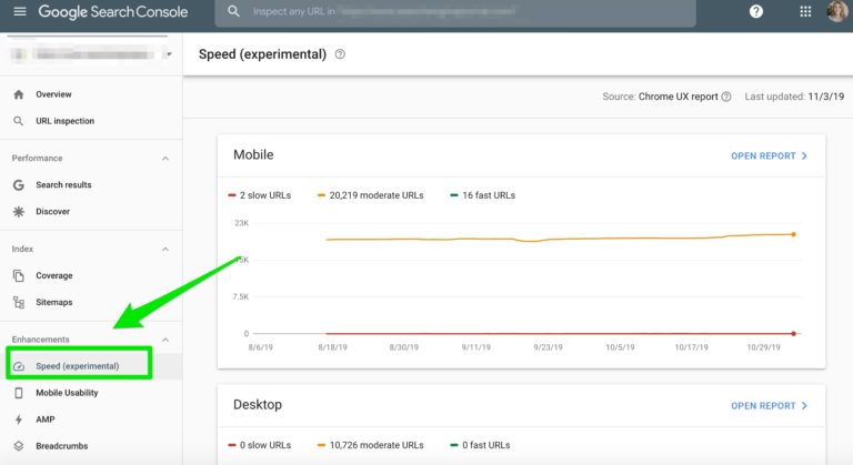 page speed report google search console