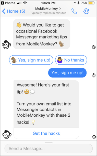 opt-in for facebook messenger