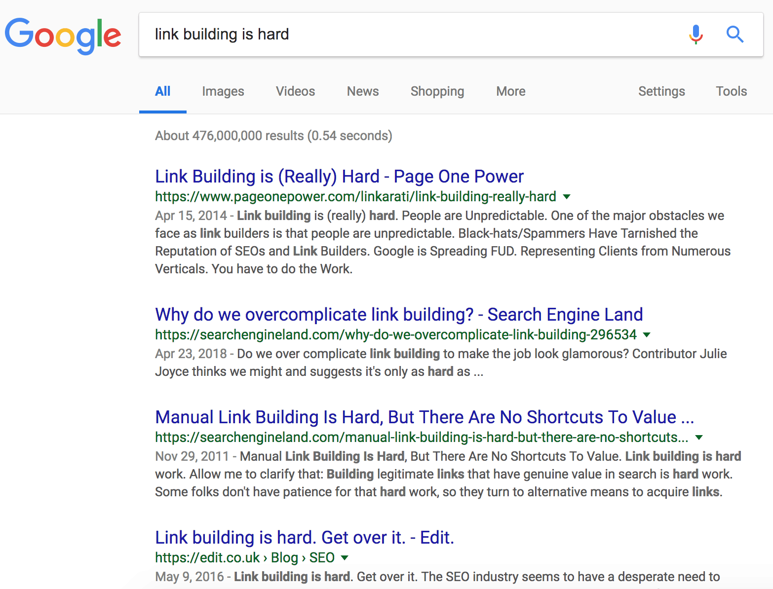 google search for link building is hard