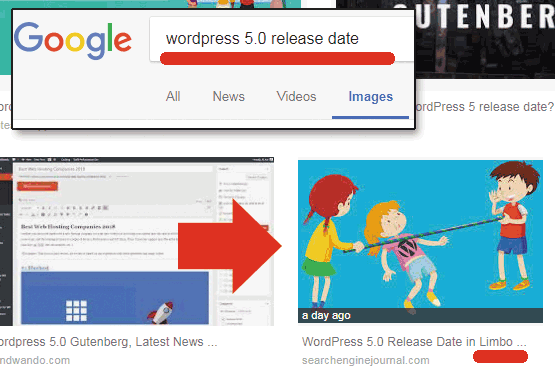 A screenshot of an image search result, altered to show the keyword phrase used to produce the search result