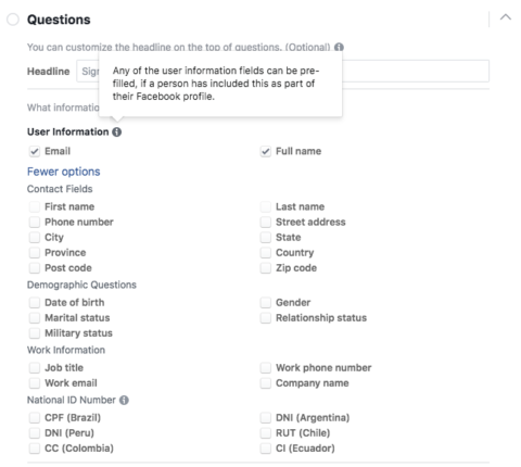 Facebook Lead Gen Form - Standard Questions