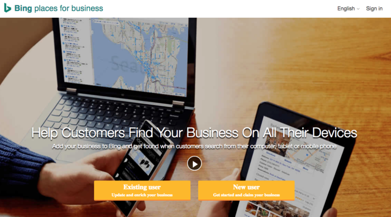 Bing Places for Business home page