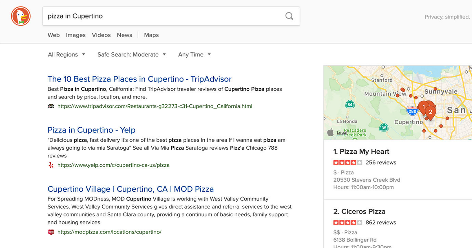 DuckDuckGo Improves Local Searches With Apple Maps Integration