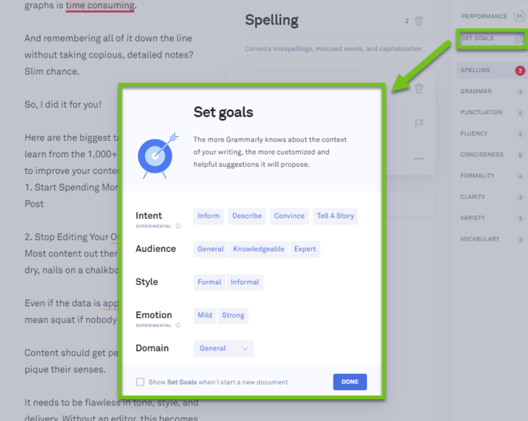 using grammarly to edit tone and style
