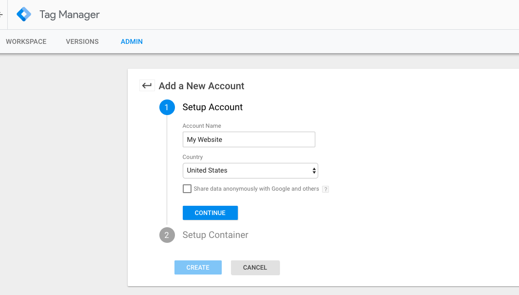 Set up Google Tag Manager account